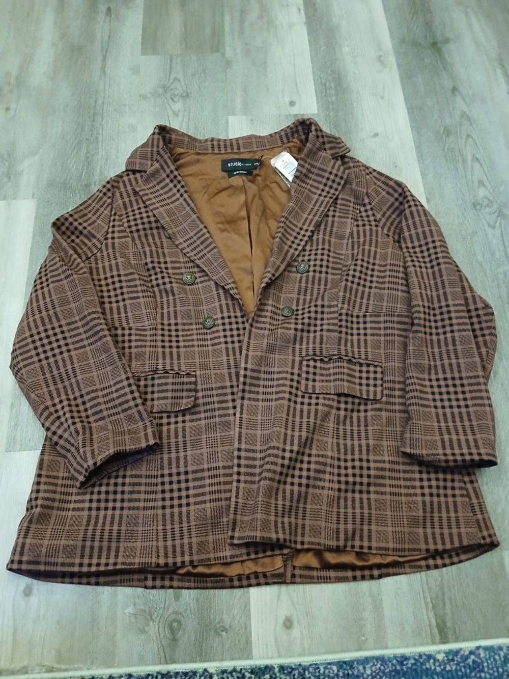 torrid Brown Plaid Double-Breasted Blazer